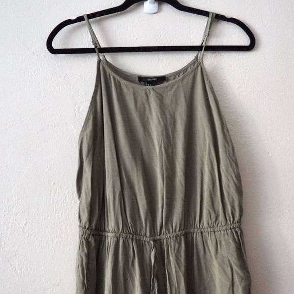 Forever 21 Light Olive green Spaghetti Strap Drawstring Jumpsuit - Picture 4 of 6